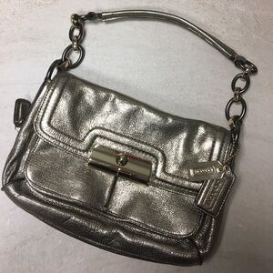 COACH Metallic Gold Shoulder Bag with crinkle leather